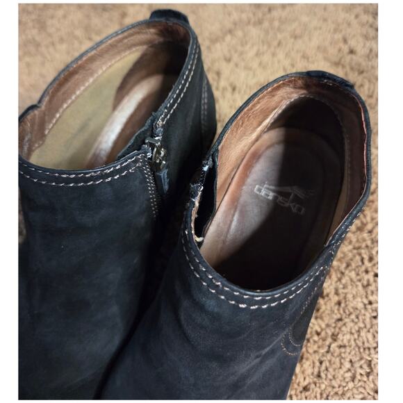Dansko susan wedge bootie ankle heeled comfort shoe black nubuck leather 37 - Picture 4 of 9